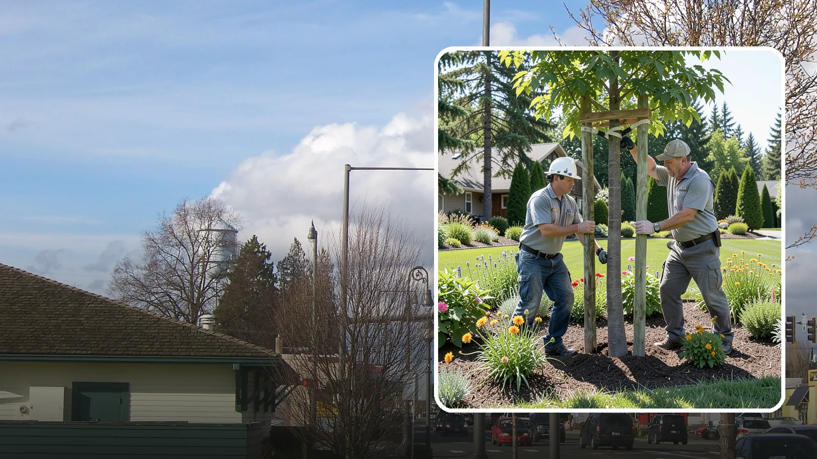 Tree Staking in Marysville, Snohomish County, WA - Proper tree staking that steadies new or leaning trees while letting them build real trunk strength.