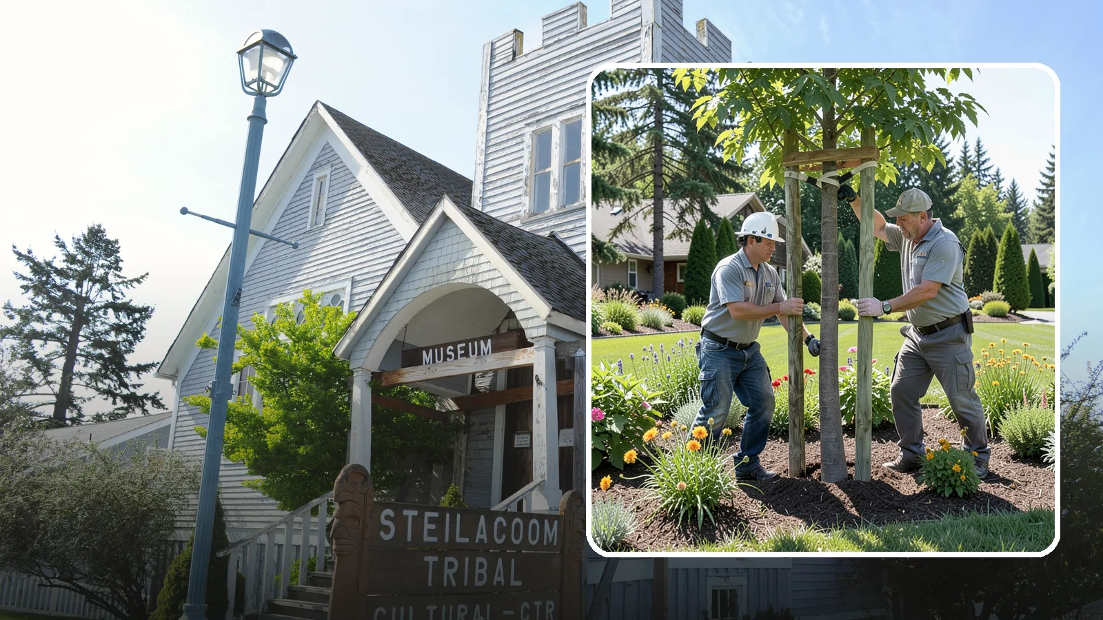 Tree Staking in Steilacoom, Pierce County, WA - Proper tree staking that steadies new or leaning trees while letting them build real trunk strength.