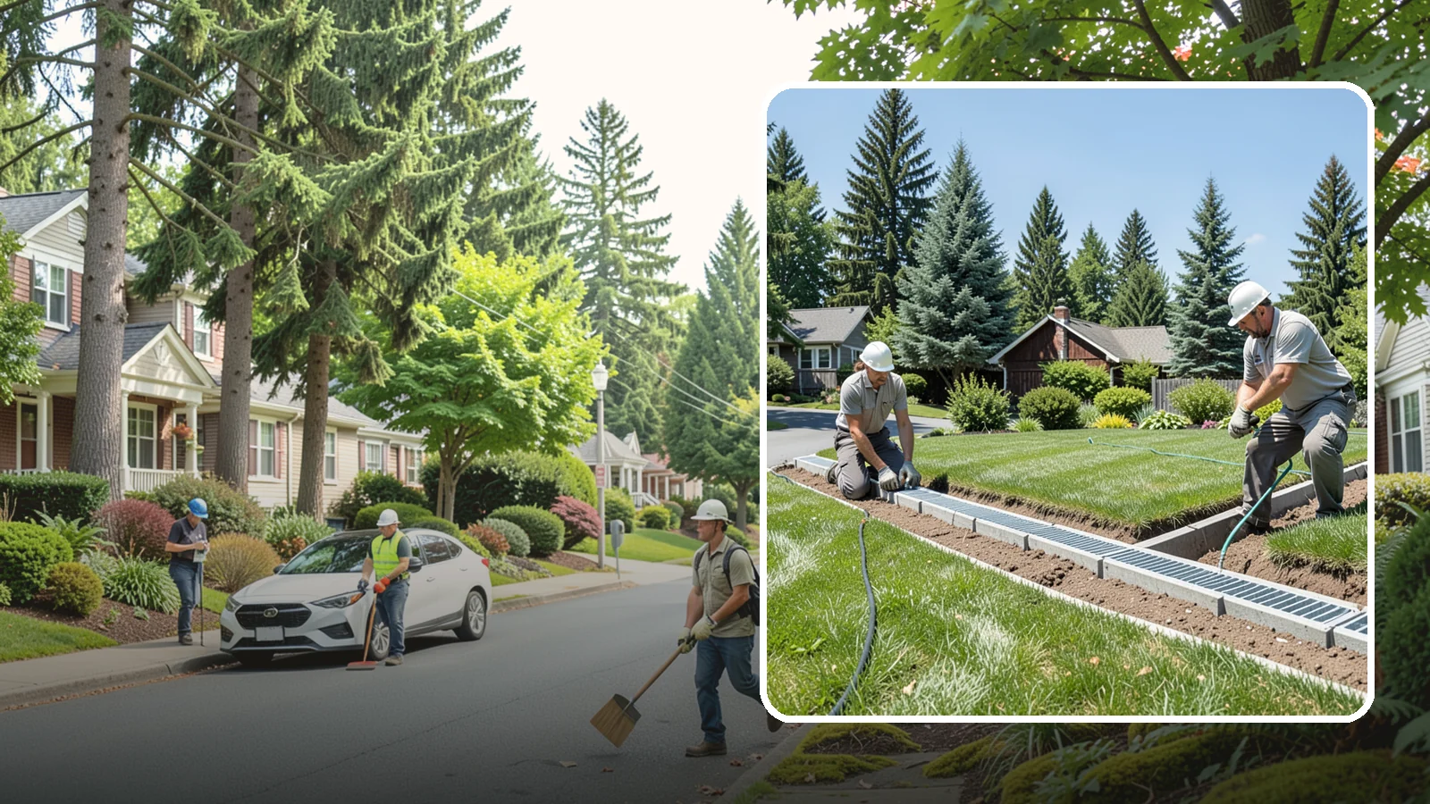 Trench Drain Installation in Beaux Arts Village, King County, WA - We build wide trench drain systems to collect and divert high-volume runoff along driveways, walkways, and low-lying yard...