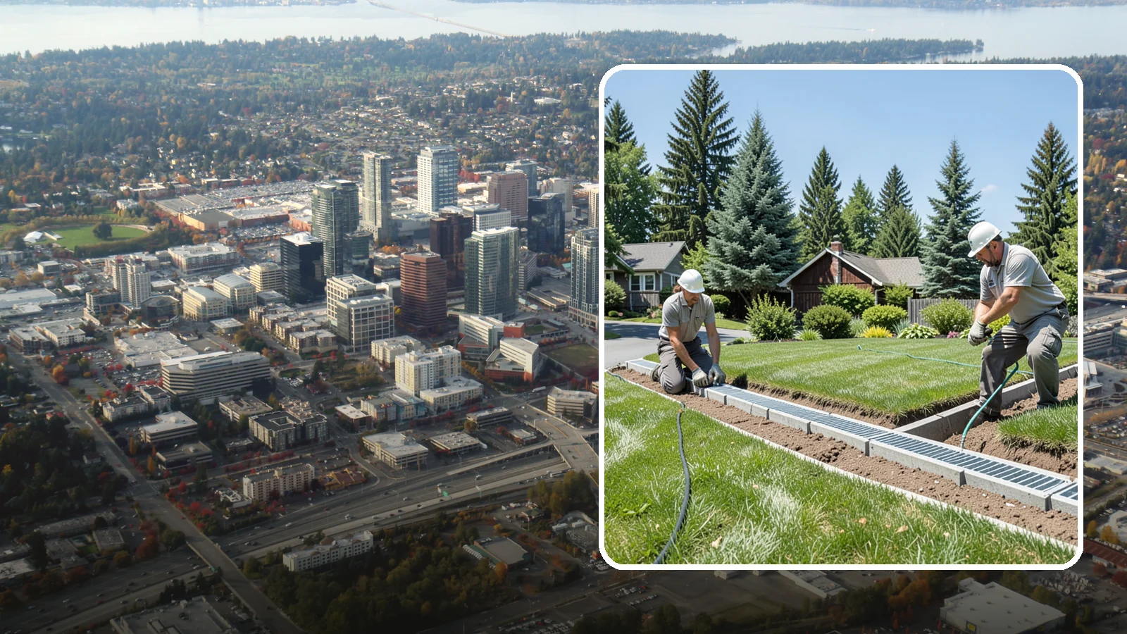 Trench Drain Installation in Bellevue, King County, WA - We build wide trench drain systems to collect and divert high-volume runoff along driveways, walkways, and low-lying yard...