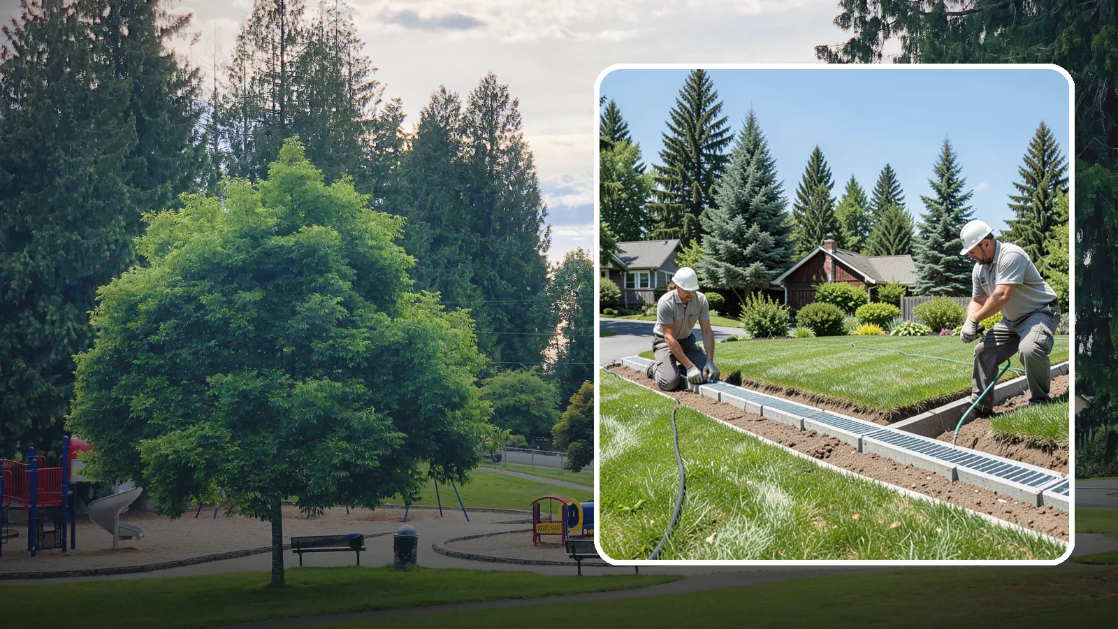 Trench Drain Installation in Bonney Lake, Pierce County, WA - We build wide trench drain systems to collect and divert high-volume runoff along driveways, walkways, and low-lying yard...