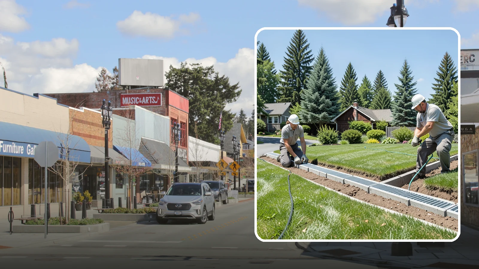 Trench Drain Installation in Bothell, King County, WA - We build wide trench drain systems to collect and divert high-volume runoff along driveways, walkways, and low-lying yard...