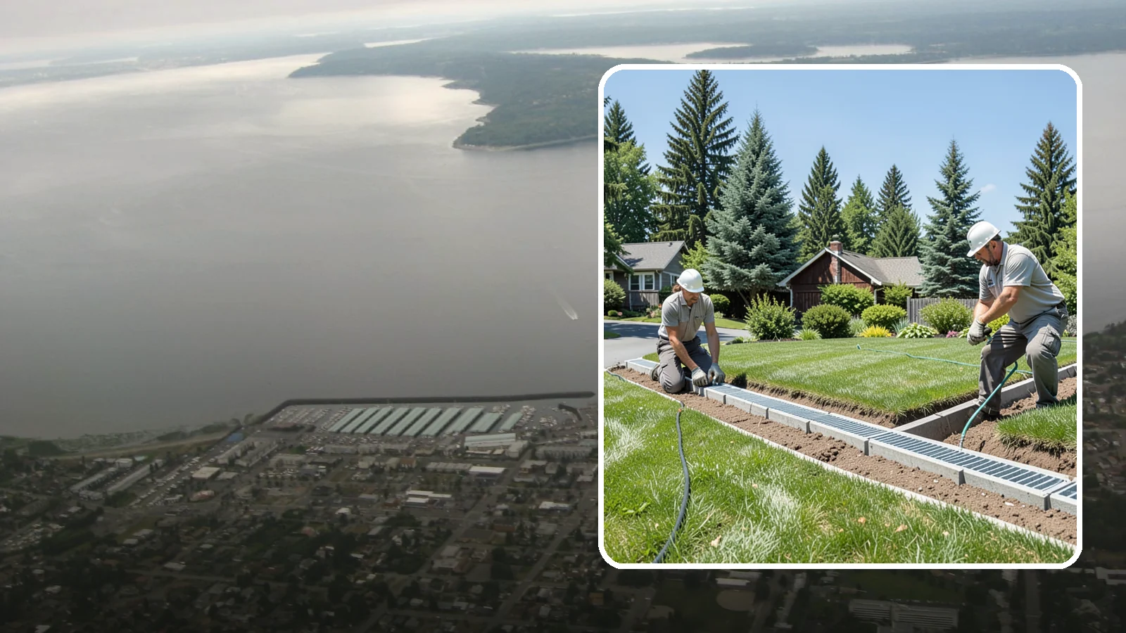 Trench Drain Installation in Des Moines, King County, WA - We build wide trench drain systems to collect and divert high-volume runoff along driveways, walkways, and low-lying yard...
