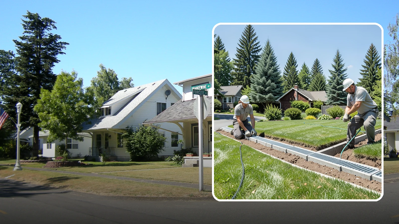 Trench Drain Installation in DuPont, Pierce County, WA - We build wide trench drain systems to collect and divert high-volume runoff along driveways, walkways, and low-lying yard...