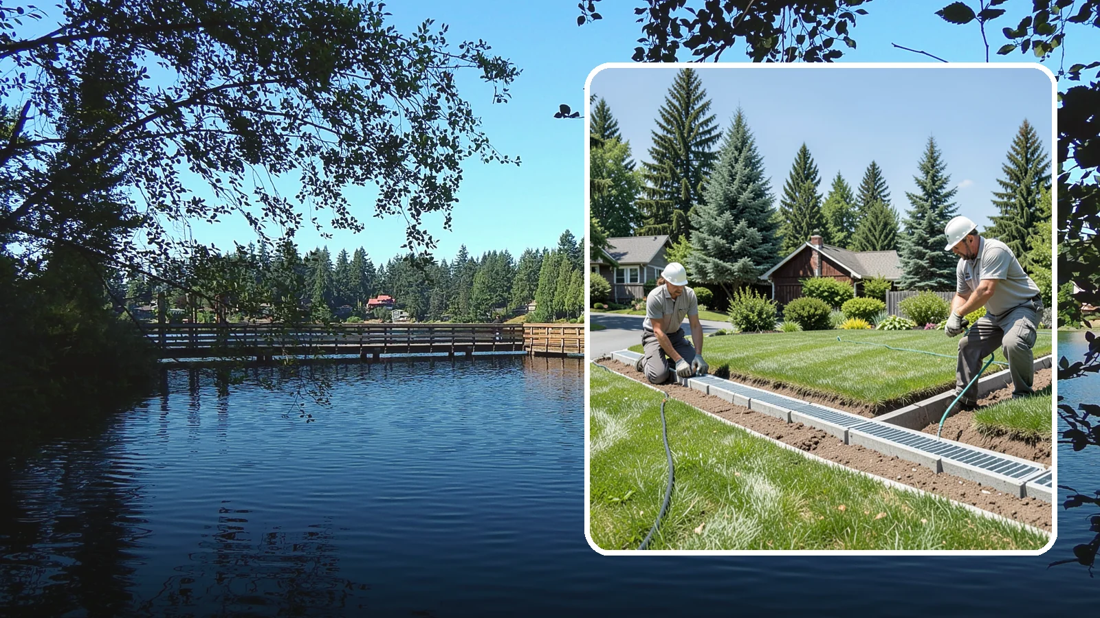 Trench Drain Installation in Federal Way, King County, WA - We build wide trench drain systems to collect and divert high-volume runoff along driveways, walkways, and low-lying yard...
