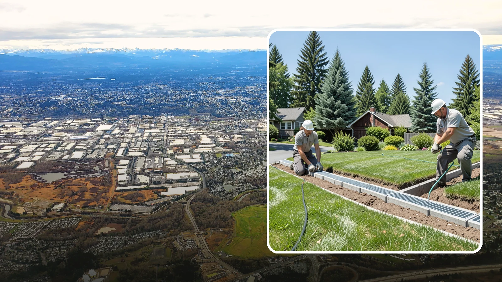 Trench Drain Installation in Kent, King County, WA - We build wide trench drain systems to collect and divert high-volume runoff along driveways, walkways, and low-lying yard...