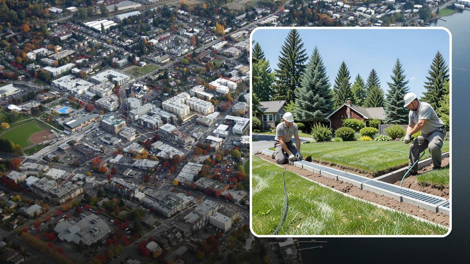 Trench Drain Installation in Kirkland, King County, WA - We build wide trench drain systems to collect and divert high-volume runoff along driveways, walkways, and low-lying yard...