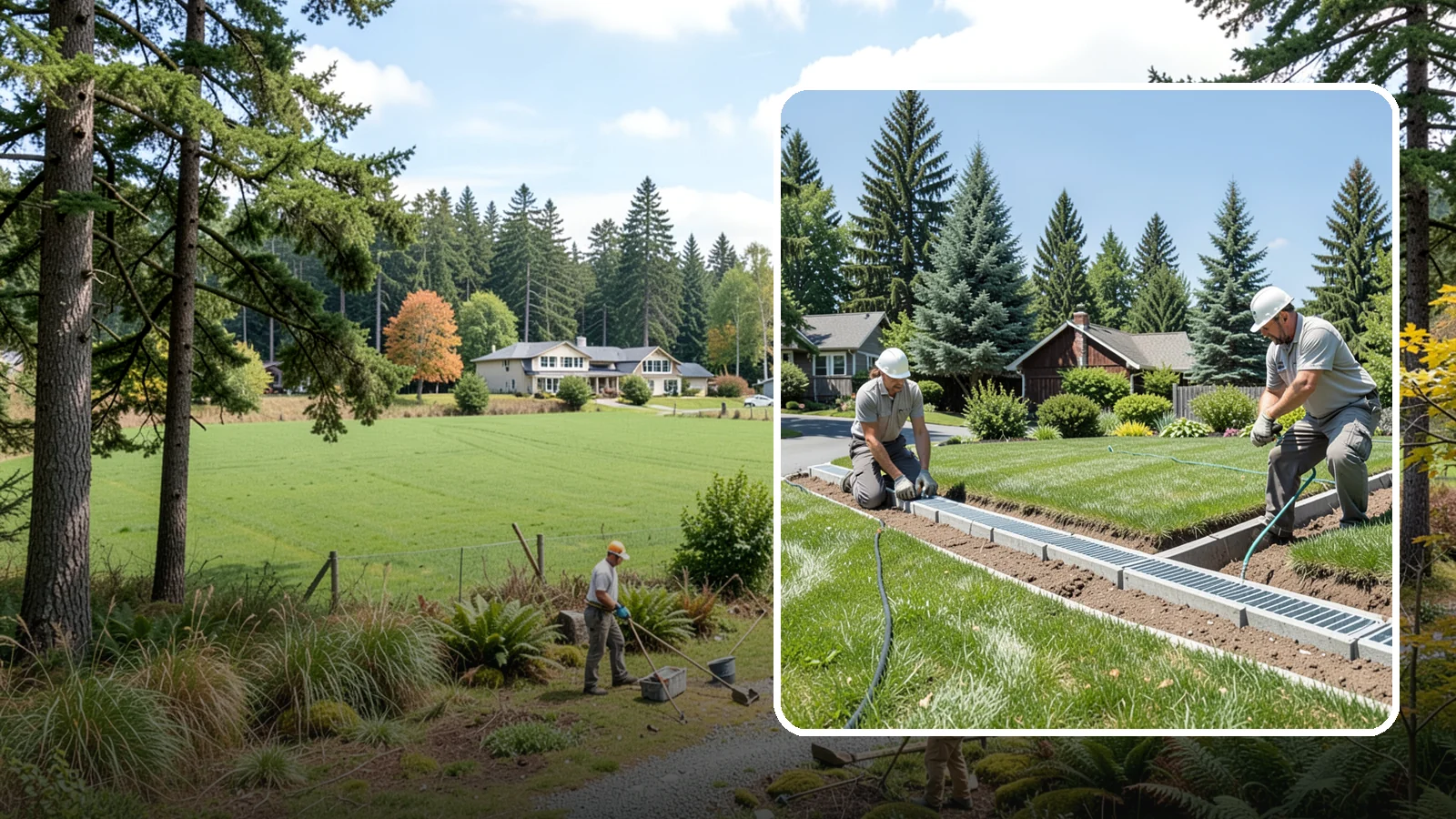 Trench Drain Installation in Lyman, Skagit County, WA - We build wide trench drain systems to collect and divert high-volume runoff along driveways, walkways, and low-lying yard...