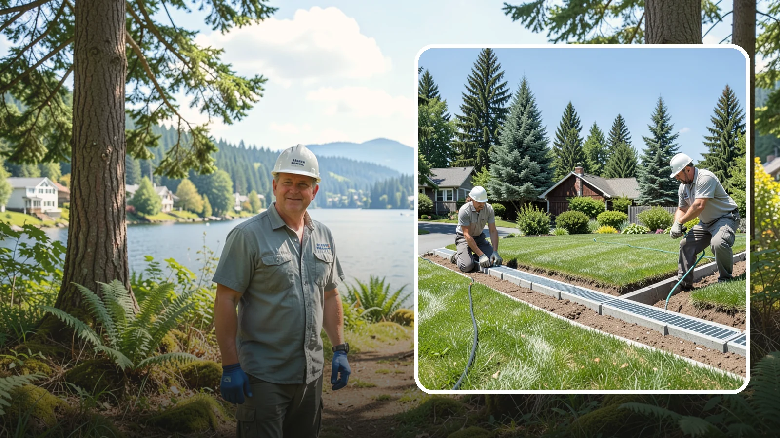 Trench Drain Installation in Milton, King County, WA - We build wide trench drain systems to collect and divert high-volume runoff along driveways, walkways, and low-lying yard...