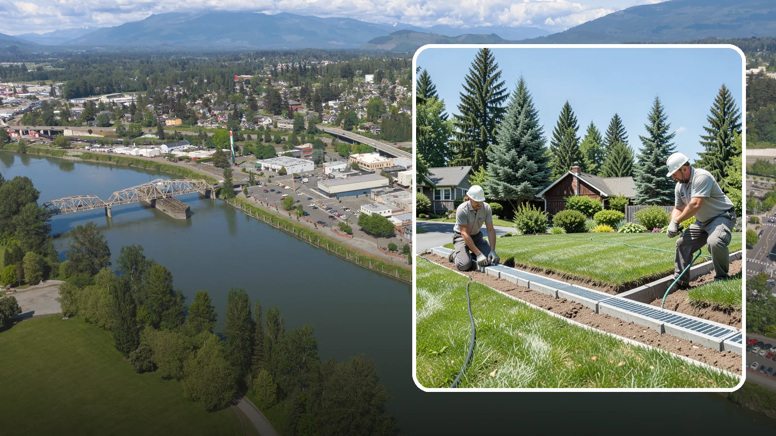 Trench Drain Installation in Mount Vernon, Skagit County, WA - We build wide trench drain systems to collect and divert high-volume runoff along driveways, walkways, and low-lying yard...