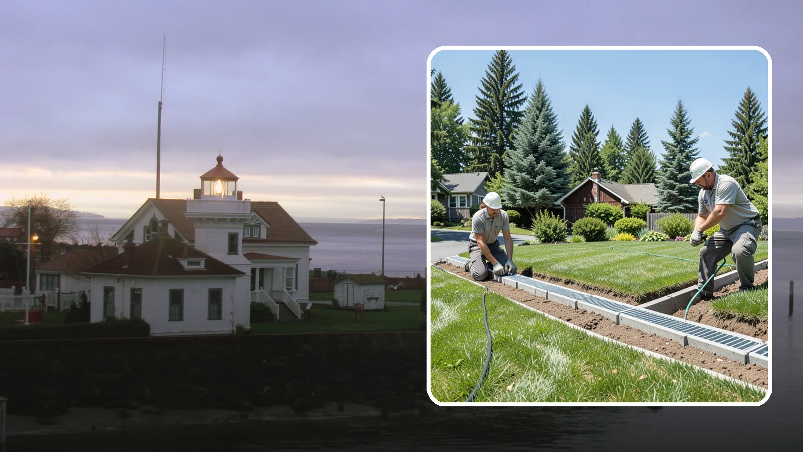 Trench Drain Installation in Mukilteo, Snohomish County, WA - We build wide trench drain systems to collect and divert high-volume runoff along driveways, walkways, and low-lying yard...