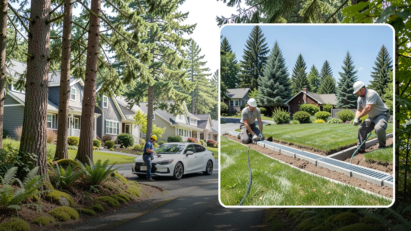 Trench Drain Installation in Normandy Park, King County, WA - We build wide trench drain systems to collect and divert high-volume runoff along driveways, walkways, and low-lying yard...