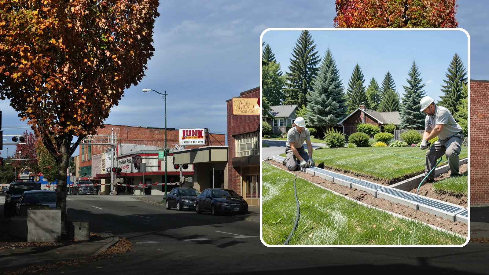 Trench Drain Installation in Puyallup, Pierce County, WA - We build wide trench drain systems to collect and divert high-volume runoff along driveways, walkways, and low-lying yard...
