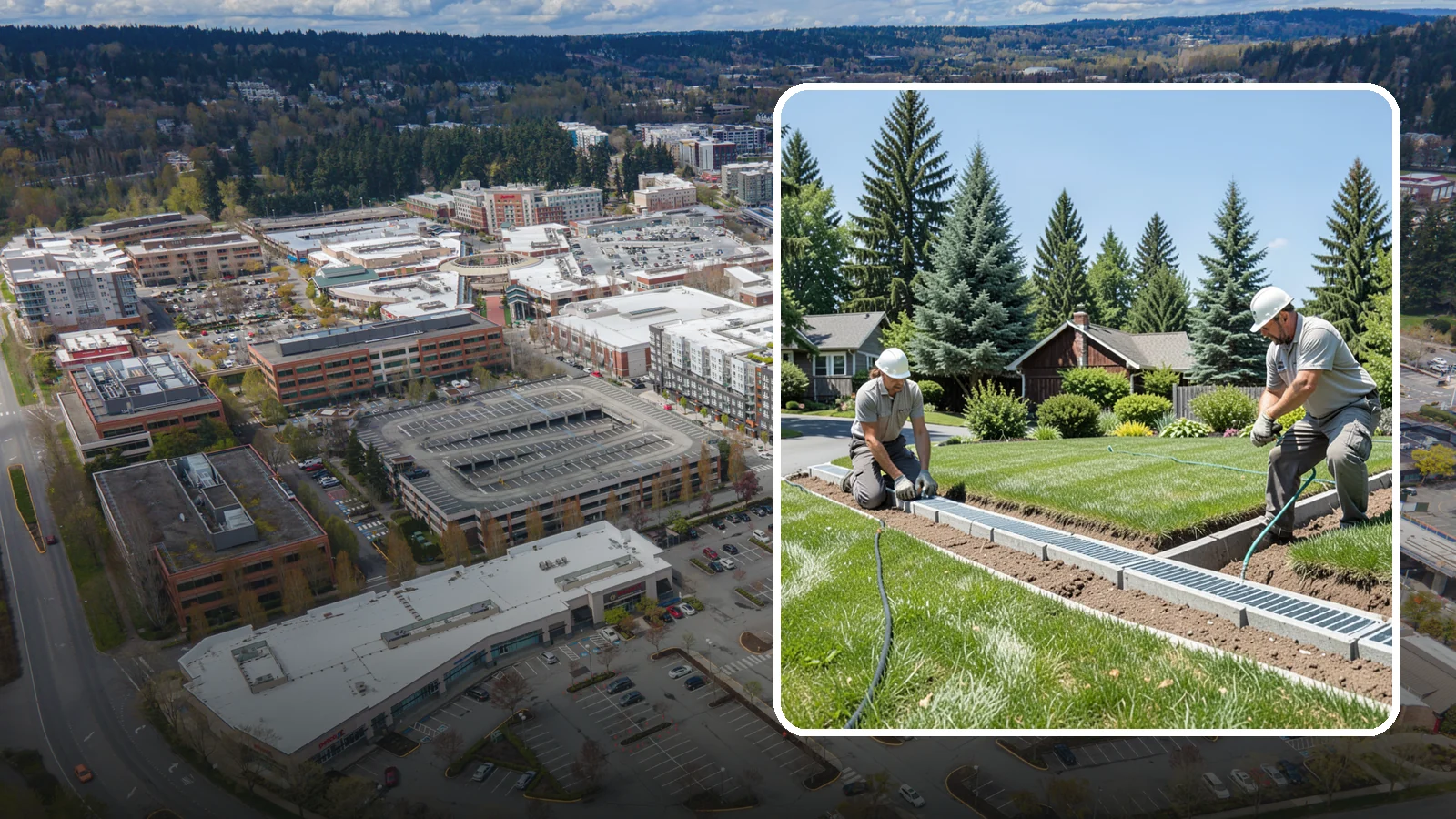 Trench Drain Installation in Redmond, King County, WA - We build wide trench drain systems to collect and divert high-volume runoff along driveways, walkways, and low-lying yard...