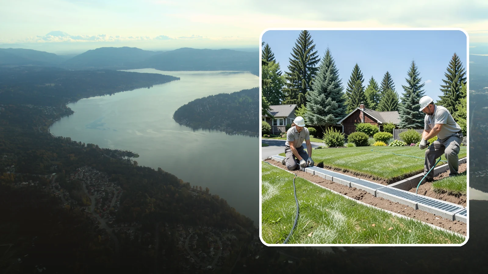 Trench Drain Installation in Sammamish, King County, WA - We build wide trench drain systems to collect and divert high-volume runoff along driveways, walkways, and low-lying yard...