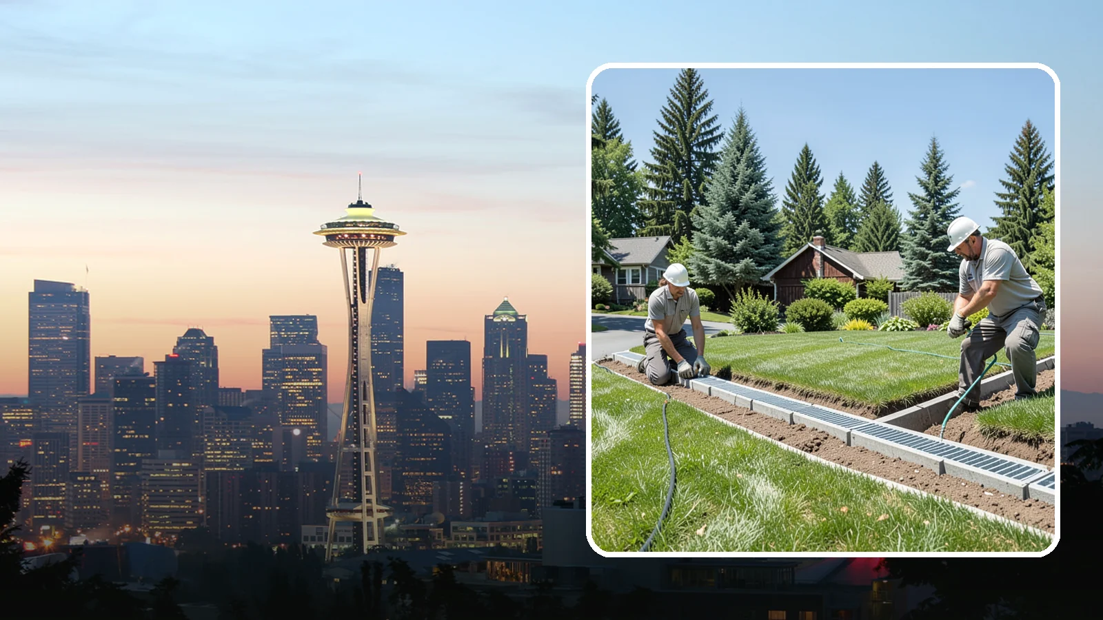 Trench Drain Installation in Seattle, King County, WA - We build wide trench drain systems to collect and divert high-volume runoff along driveways, walkways, and low-lying yard...