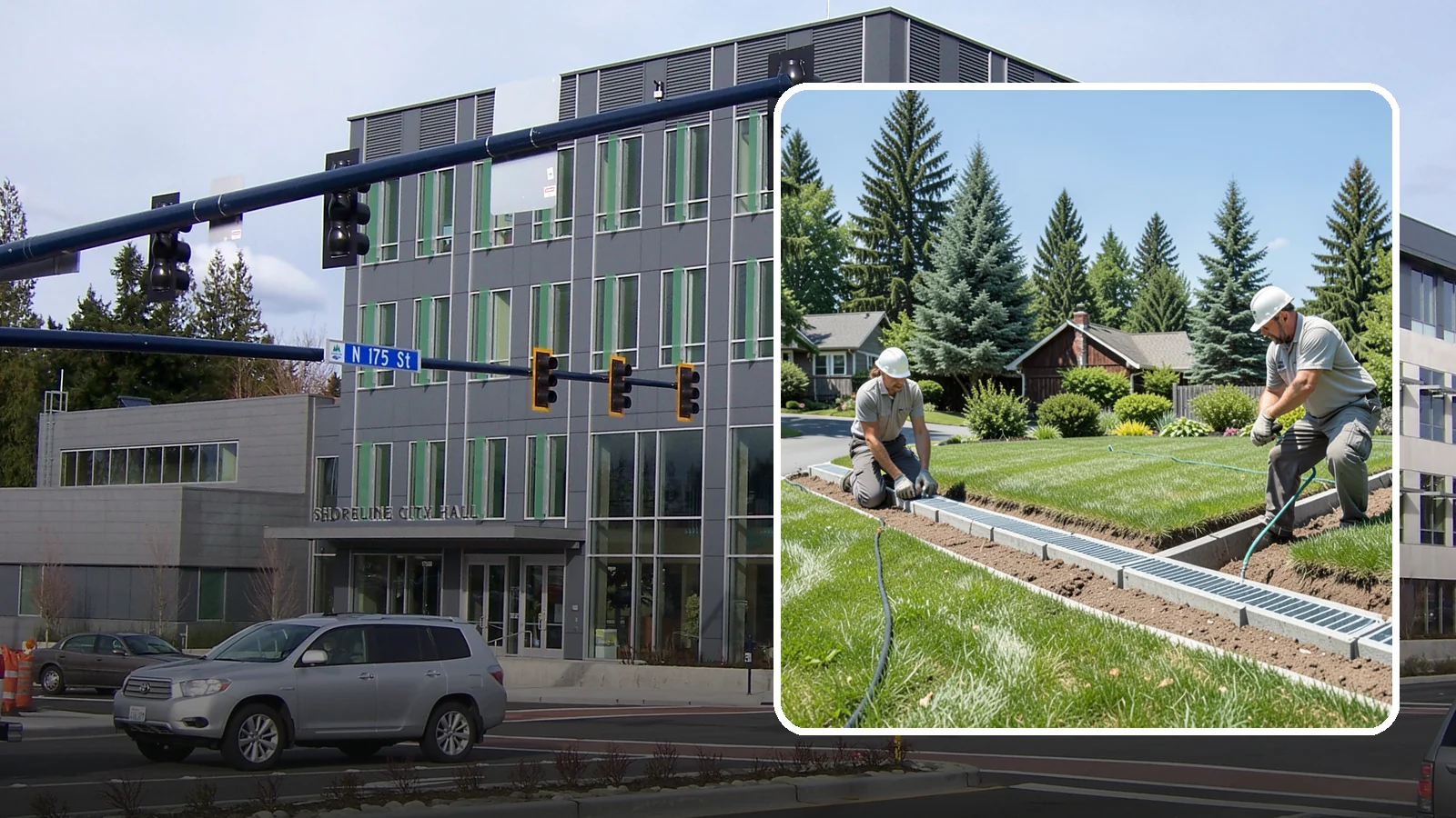 Trench Drain Installation in Shoreline, King County, WA - We build wide trench drain systems to collect and divert high-volume runoff along driveways, walkways, and low-lying yard...