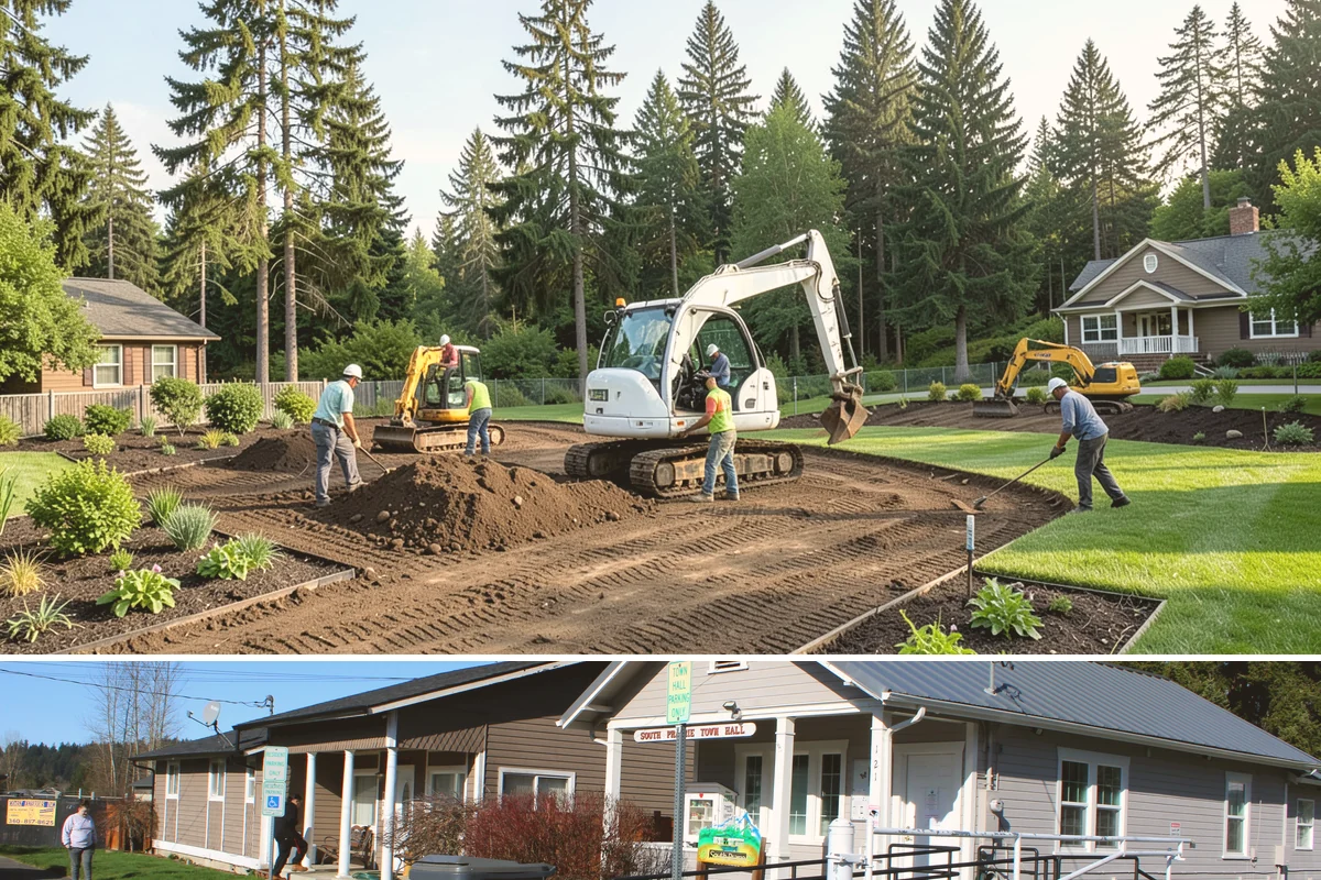 Trench Drain Installation in South Prairie, Pierce County, WA - Excavation is smoothest in summer and early fall when soils are firmer, but trench drains can be installed whenever access allows.