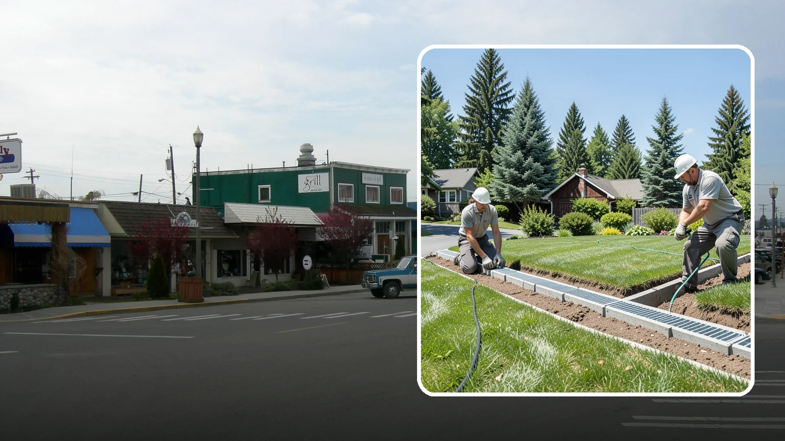 Trench Drain Installation in Stanwood, Snohomish County, WA - We build wide trench drain systems to collect and divert high-volume runoff along driveways, walkways, and low-lying yard...