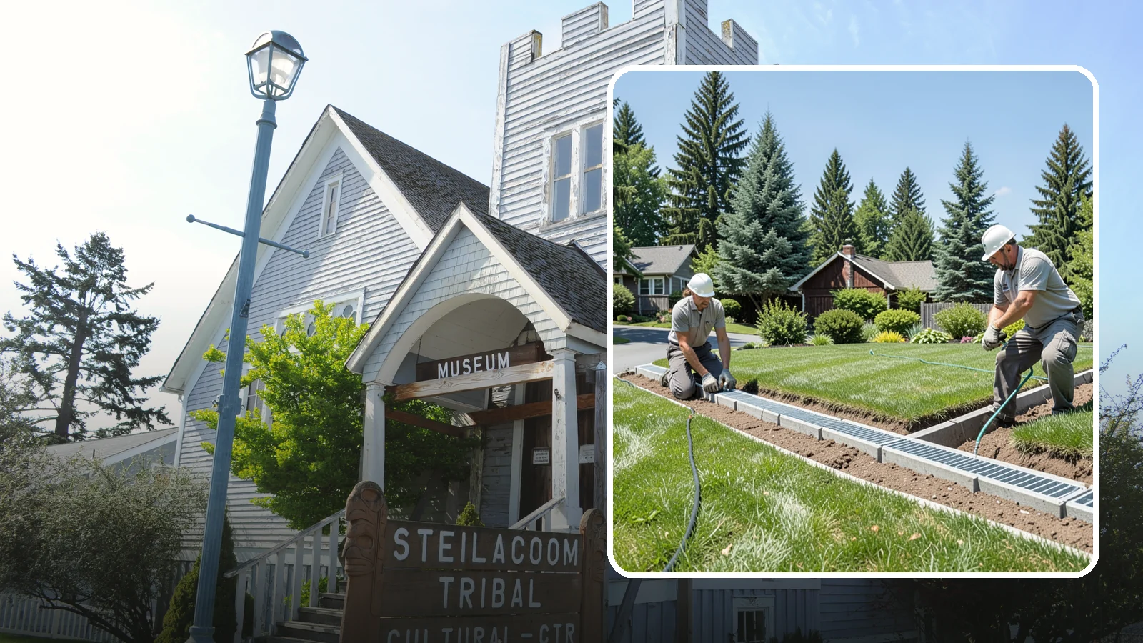Trench Drain Installation in Steilacoom, Pierce County, WA - We build wide trench drain systems to collect and divert high-volume runoff along driveways, walkways, and low-lying yard...