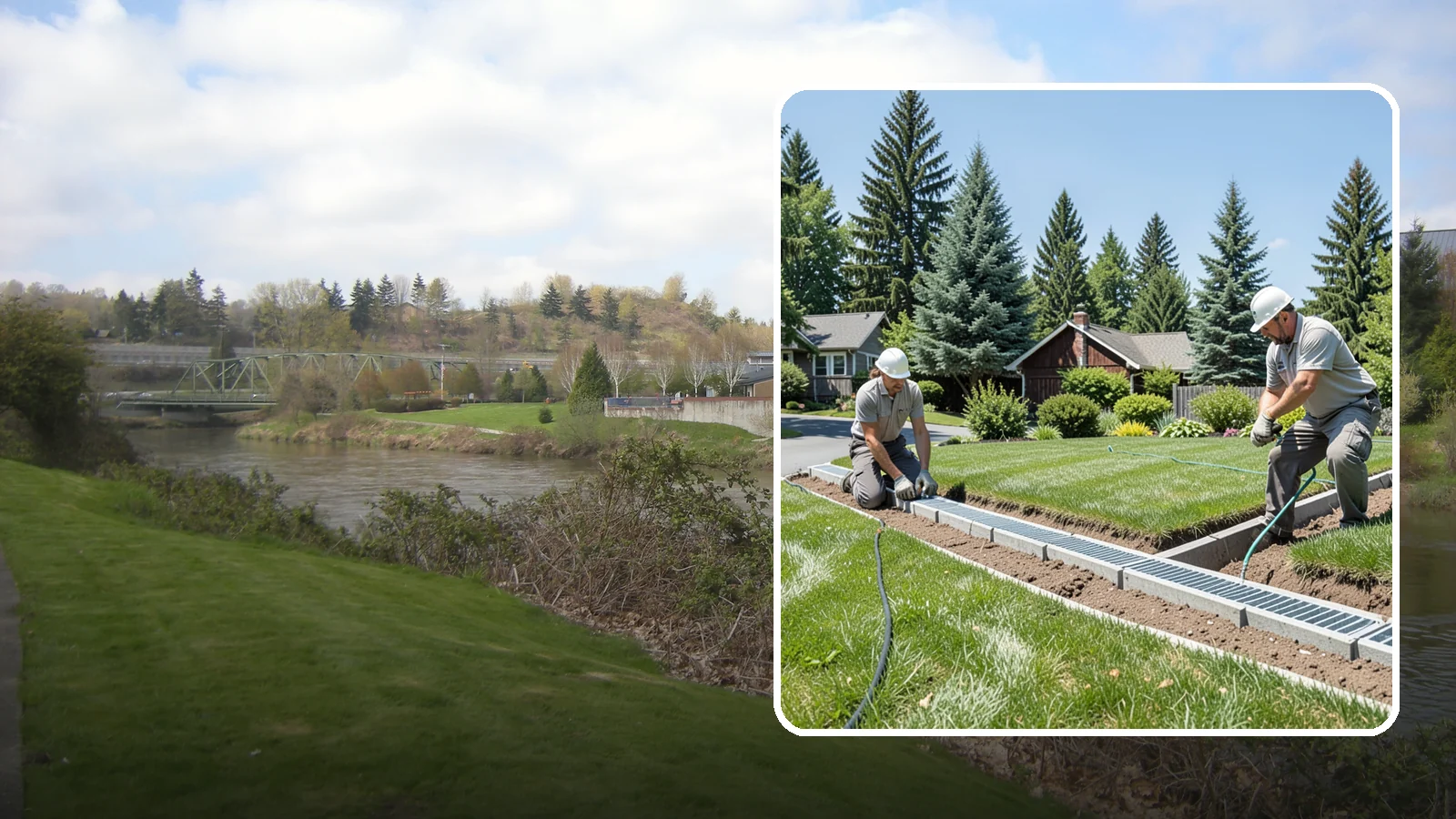 Trench Drain Installation in Tukwila, King County, WA - We build wide trench drain systems to collect and divert high-volume runoff along driveways, walkways, and low-lying yard...