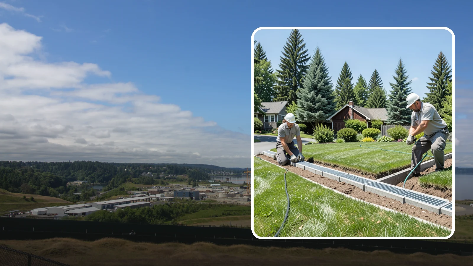 Trench Drain Installation in University Place, Pierce County, WA - We build wide trench drain systems to collect and divert high-volume runoff along driveways, walkways, and low-lying yard...