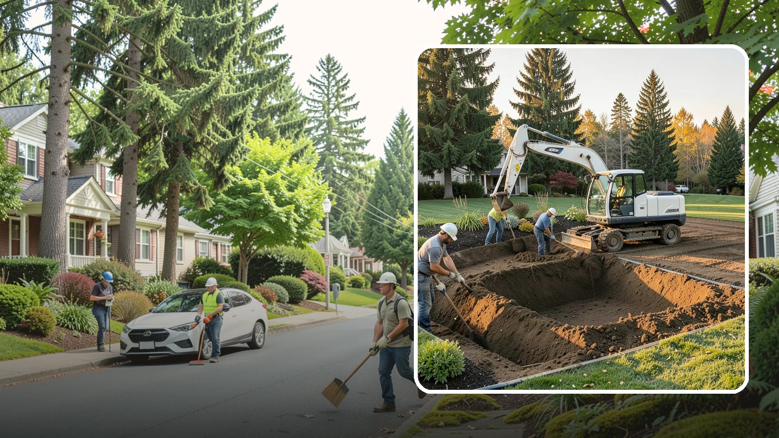 Trenching in Beaux Arts Village, King County, WA - Clean, accurate trenching for irrigation, drainage, utilities, and lighting - dug to depth and restored.