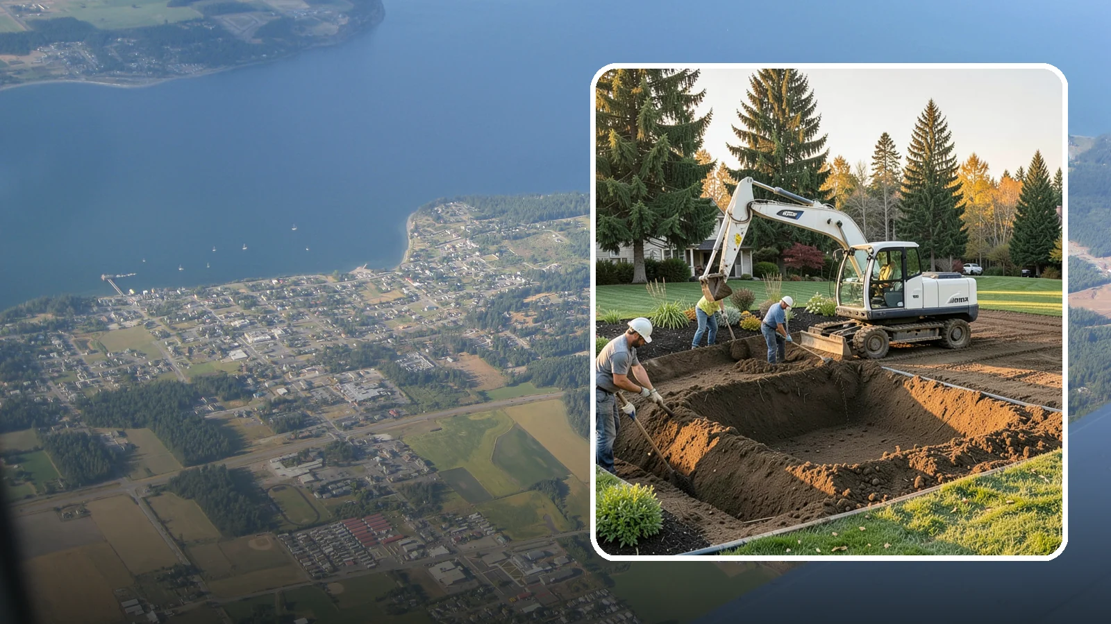 Trenching in Coupeville, Island County, WA - Clean, accurate trenching for irrigation, drainage, utilities, and lighting - dug to depth and restored.