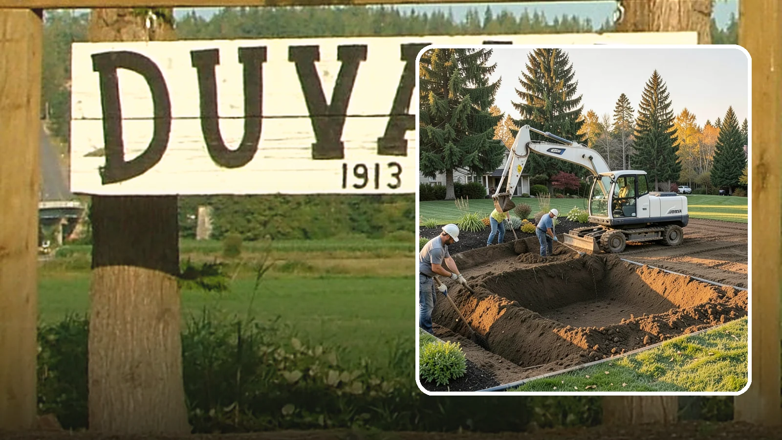 Trenching in Duvall, King County, WA - Clean, accurate trenching for irrigation, drainage, utilities, and lighting - dug to depth and restored.