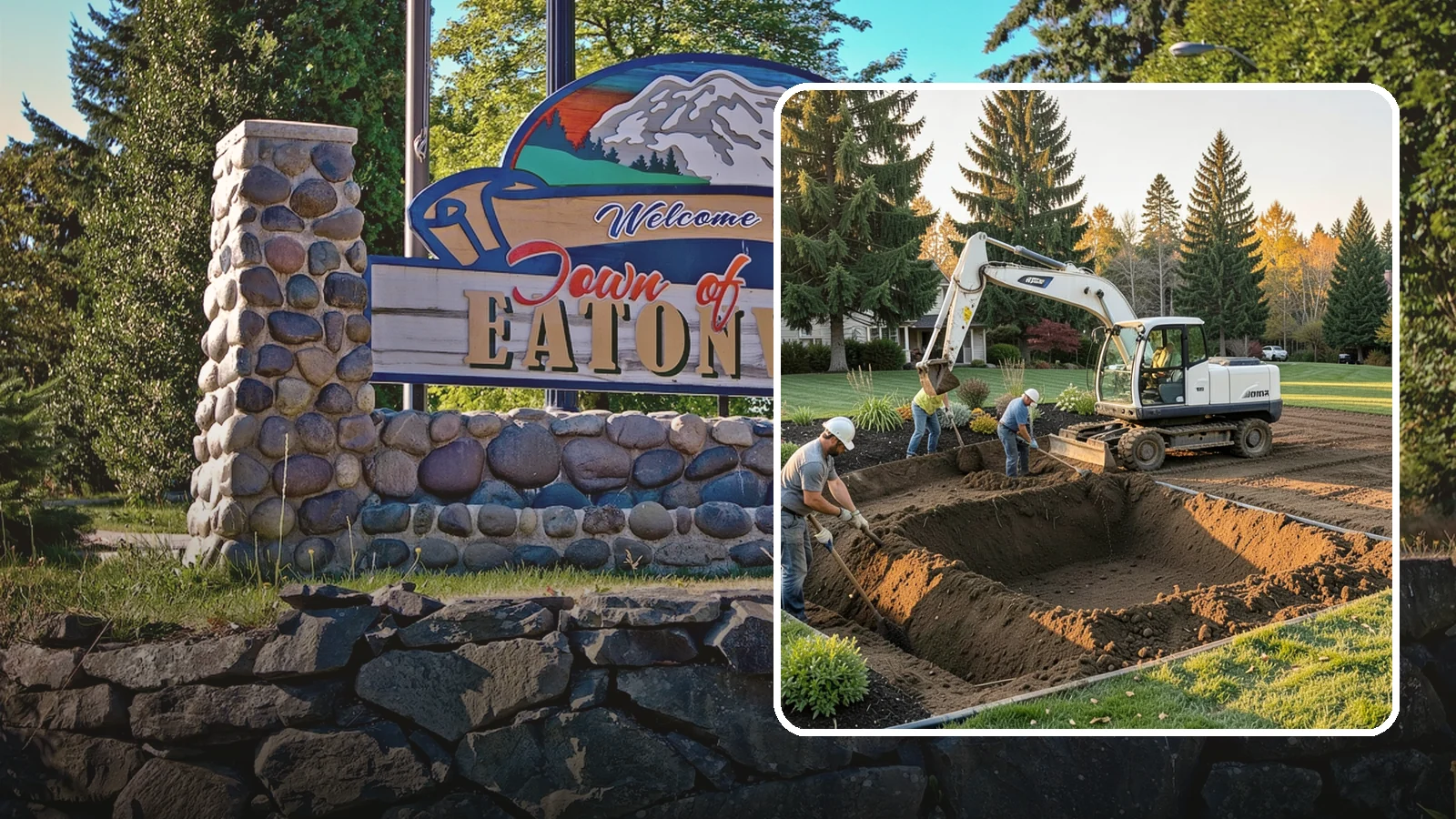 Trenching in Eatonville, Pierce County, WA - Clean, accurate trenching for irrigation, drainage, utilities, and lighting - dug to depth and restored.
