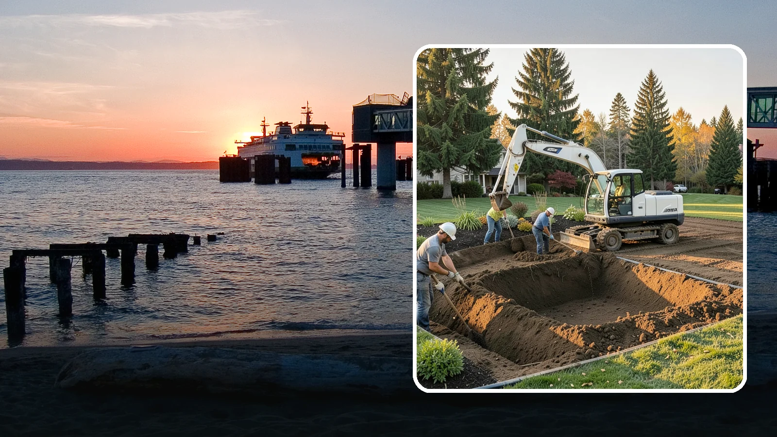 Trenching in Edmonds, Snohomish County, WA - Clean, accurate trenching for irrigation, drainage, utilities, and lighting - dug to depth and restored.