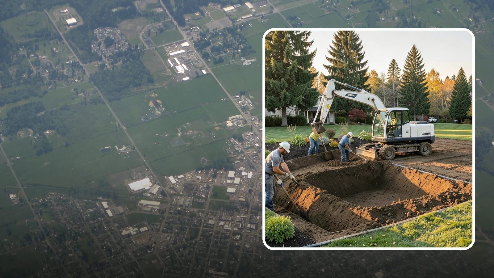 Trenching in Enumclaw, King County, WA - Clean, accurate trenching for irrigation, drainage, utilities, and lighting - dug to depth and restored.