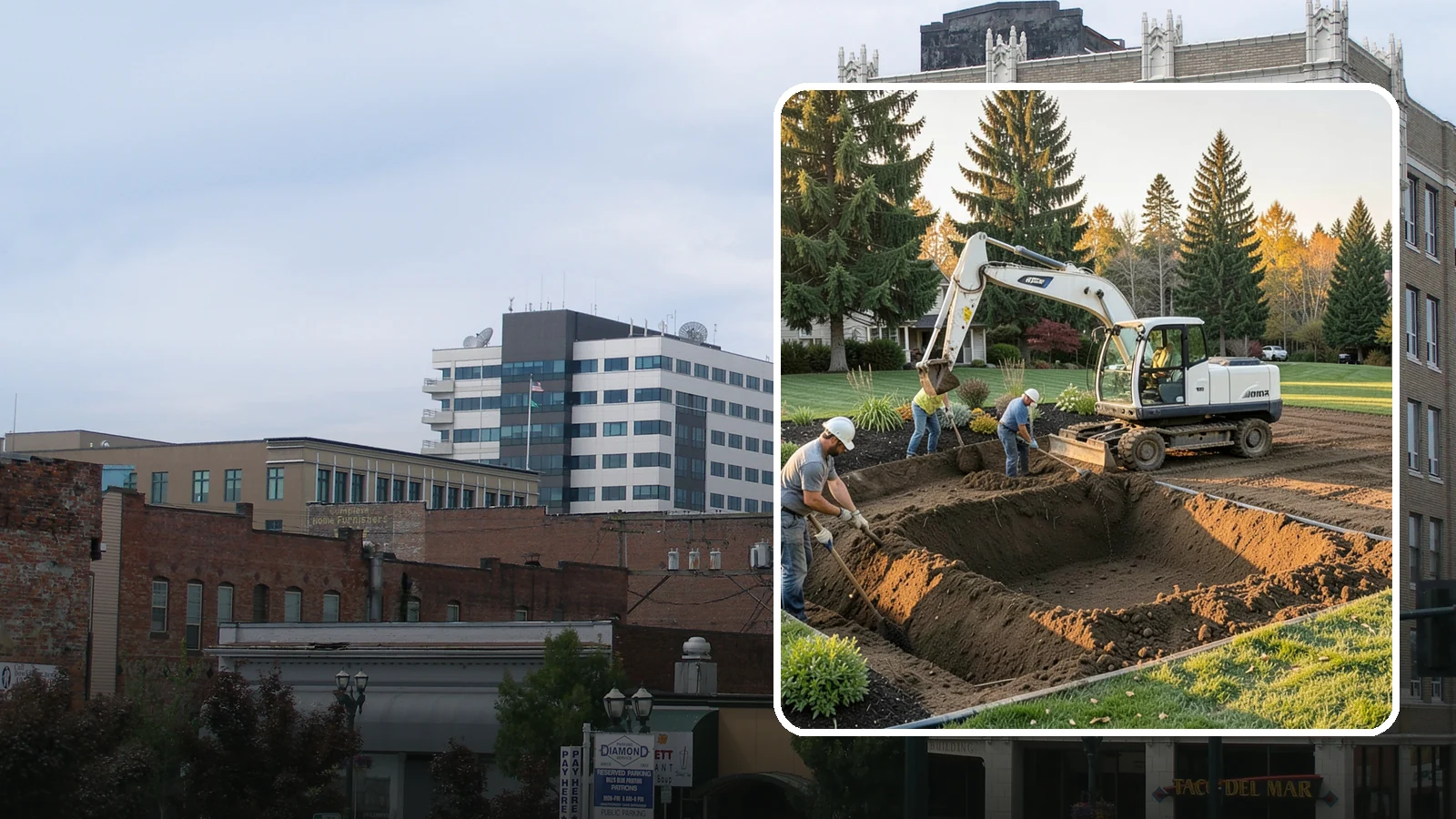 Trenching in Everett, Snohomish County, WA - Clean, accurate trenching for irrigation, drainage, utilities, and lighting - dug to depth and restored.