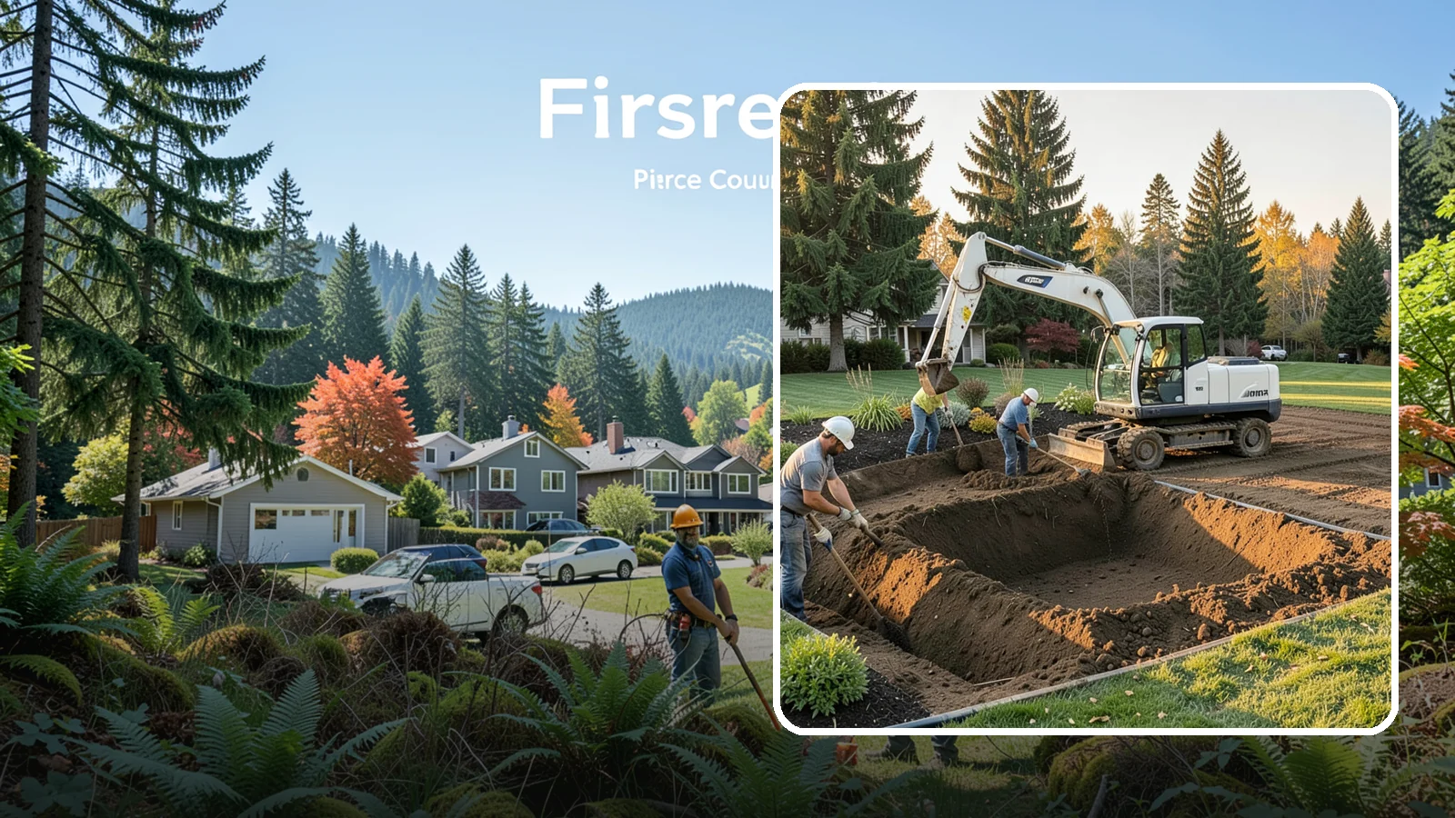 Trenching in Fircrest, Pierce County, WA - Clean, accurate trenching for irrigation, drainage, utilities, and lighting - dug to depth and restored.