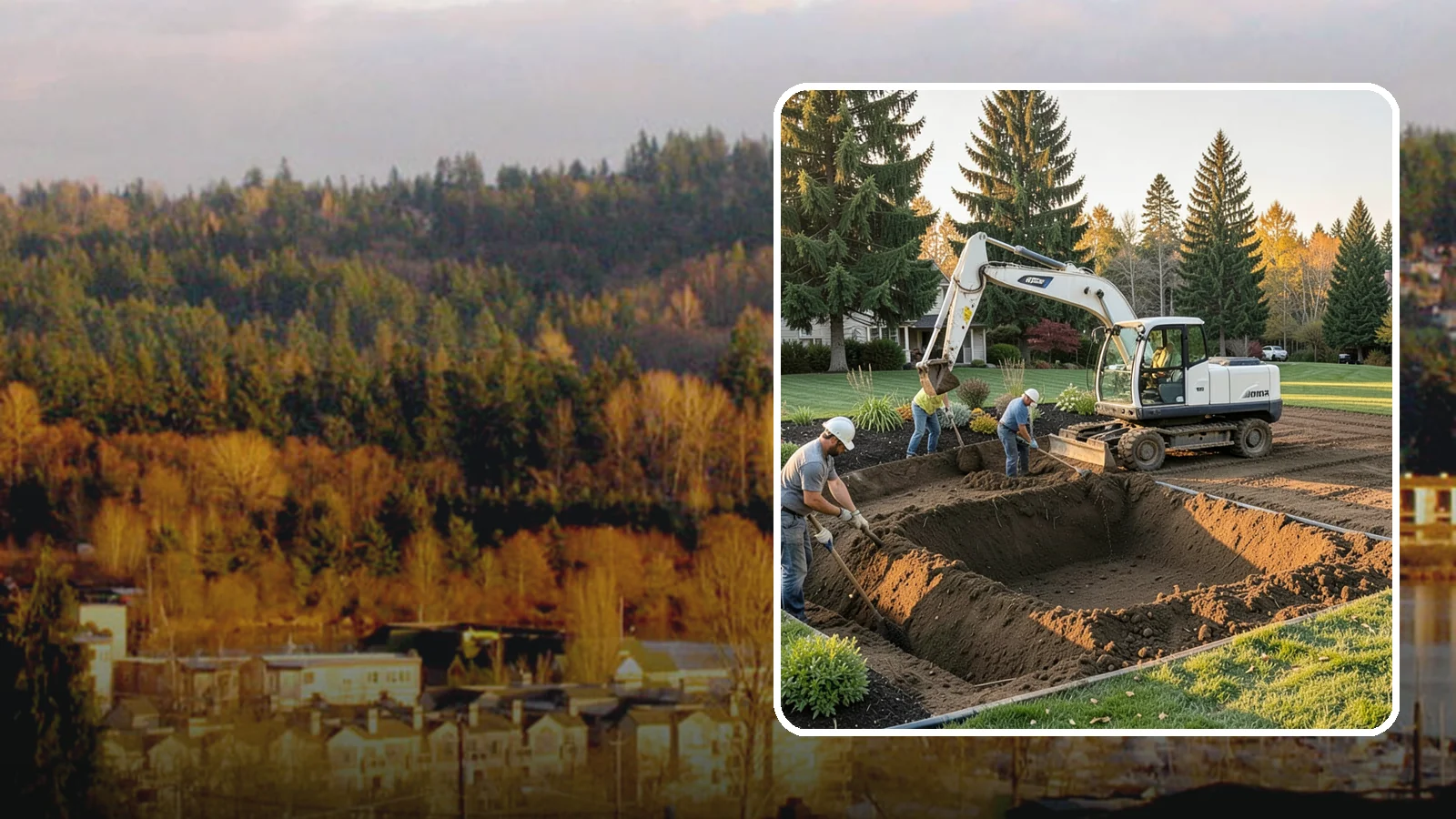 Trenching in Kenmore, King County, WA - Clean, accurate trenching for irrigation, drainage, utilities, and lighting - dug to depth and restored.