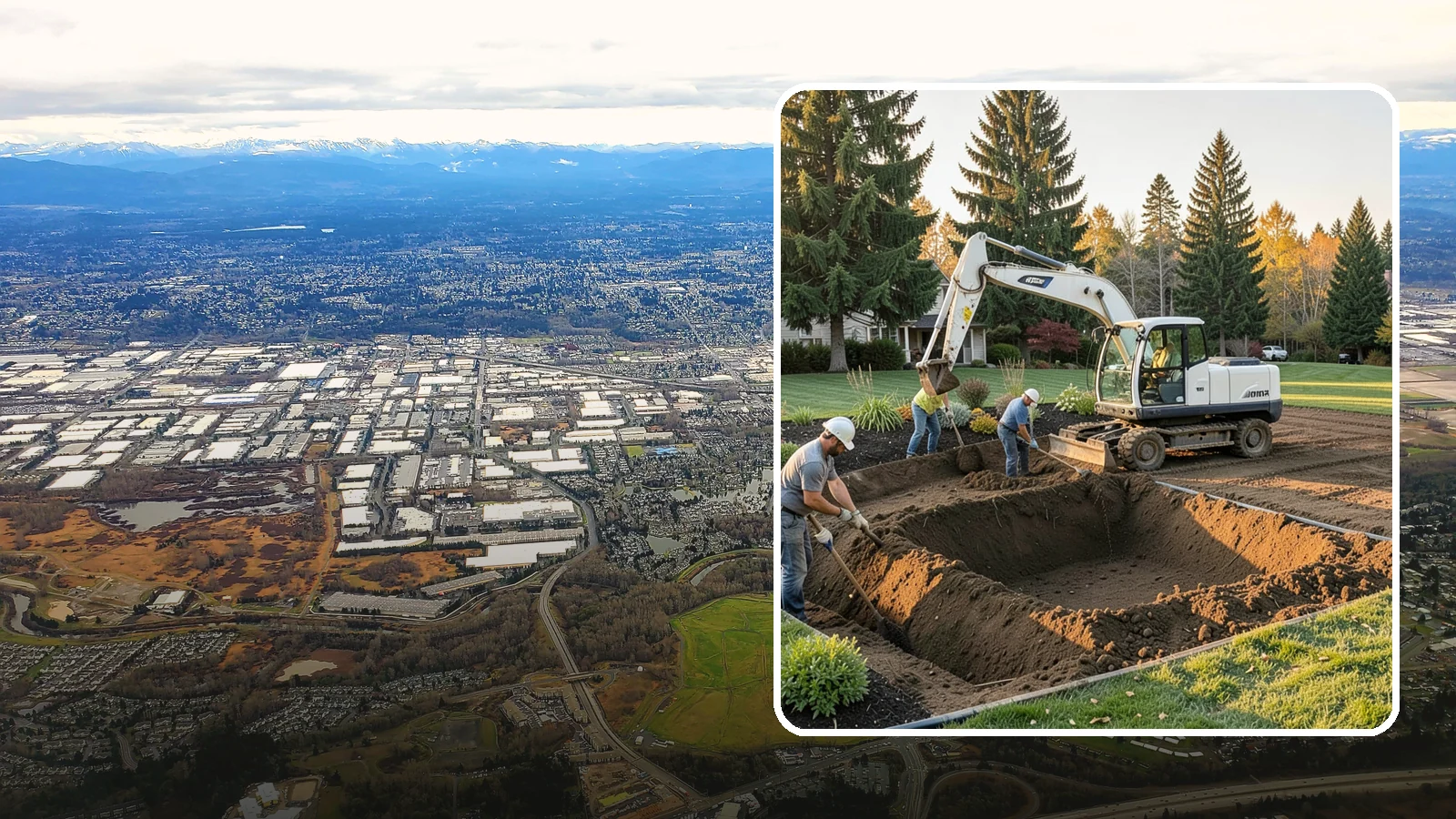 Trenching in Kent, King County, WA - Clean, accurate trenching for irrigation, drainage, utilities, and lighting - dug to depth and restored.
