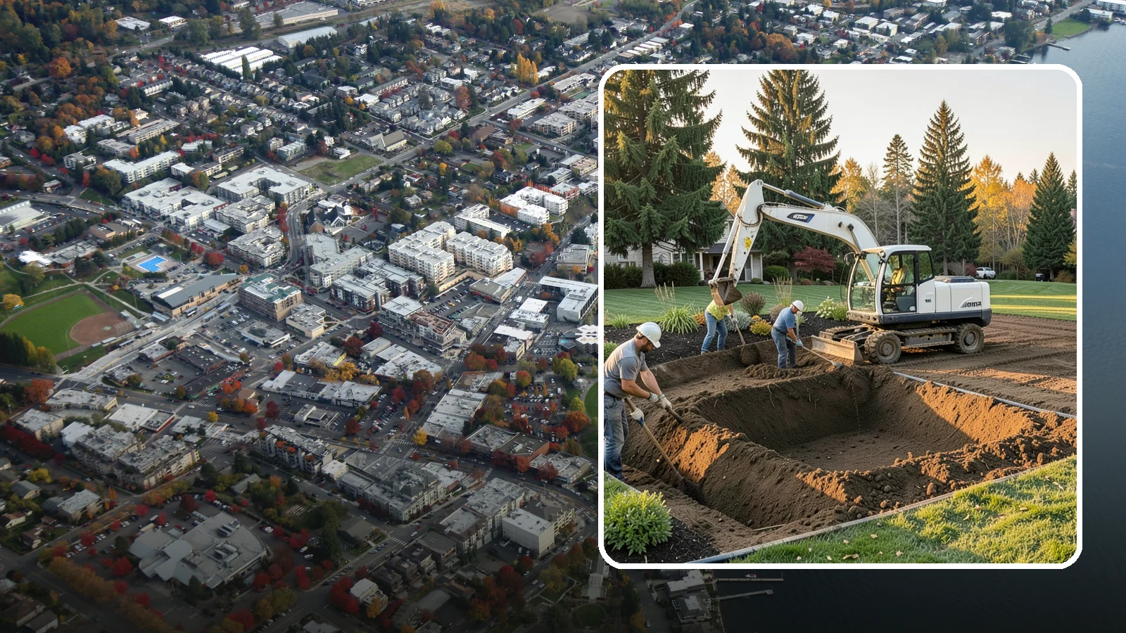 Trenching in Kirkland, King County, WA - Clean, accurate trenching for irrigation, drainage, utilities, and lighting - dug to depth and restored.