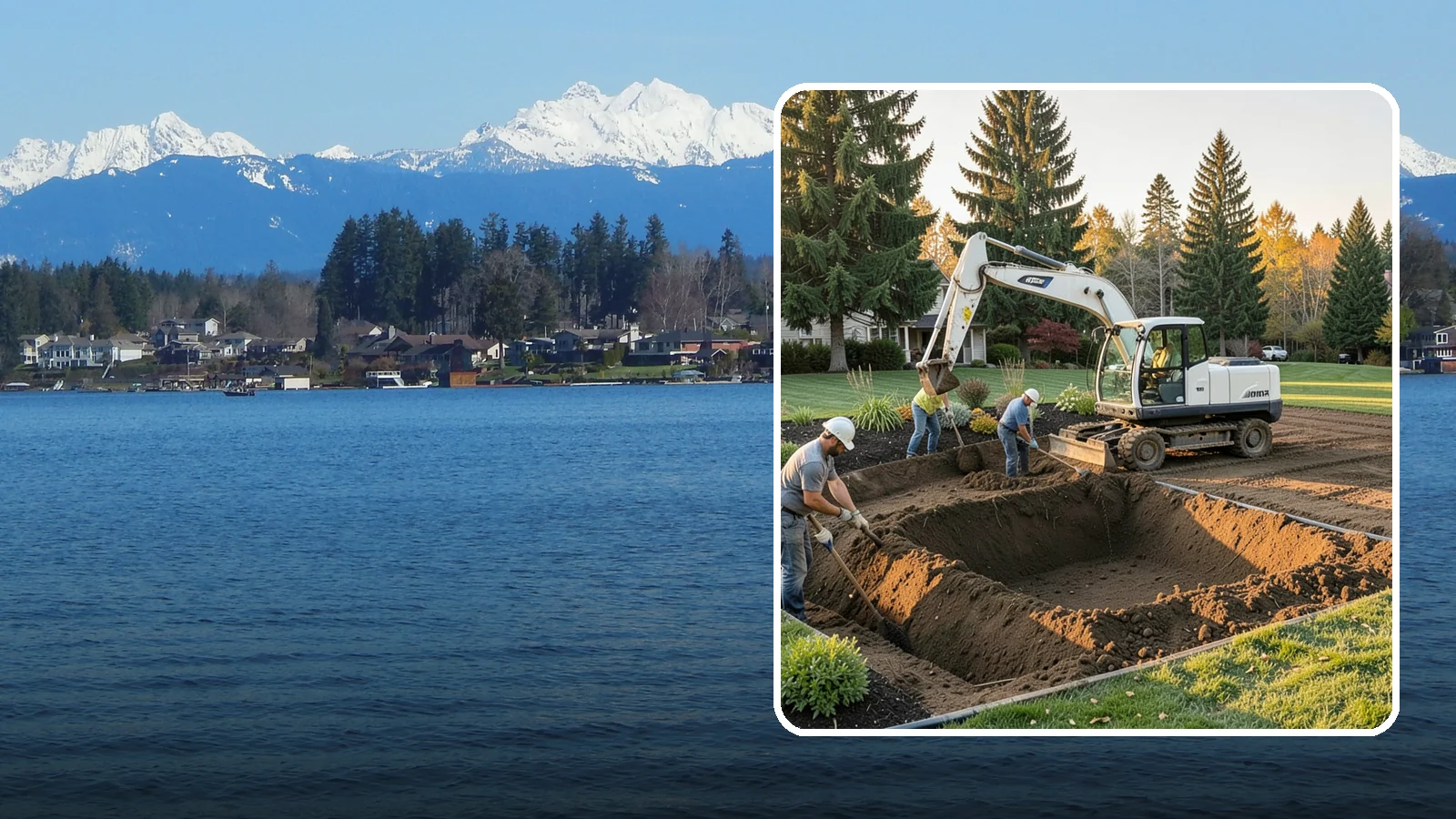 Trenching in Lake Stevens, Snohomish County, WA - Clean, accurate trenching for irrigation, drainage, utilities, and lighting - dug to depth and restored.