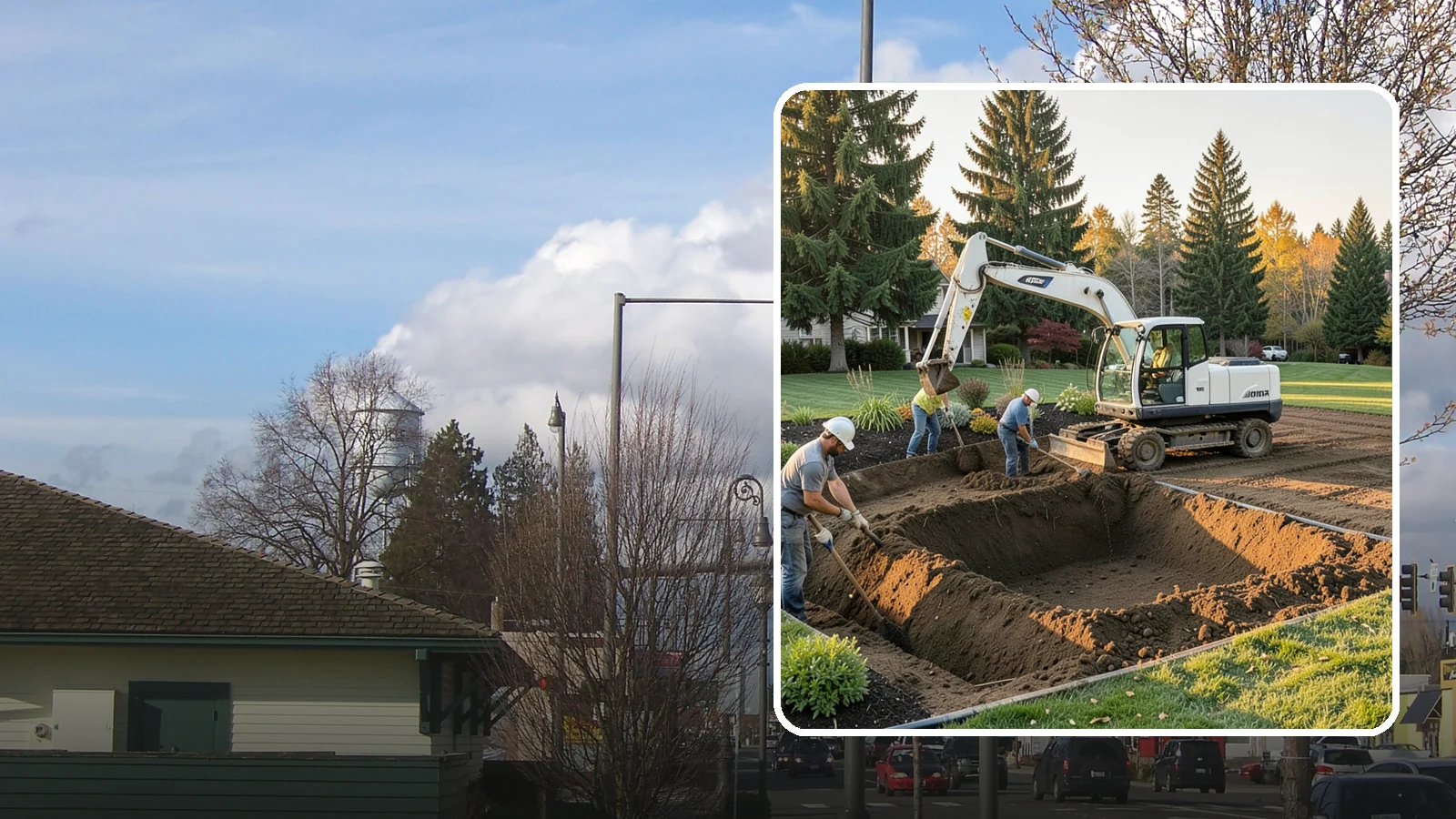 Trenching in Marysville, Snohomish County, WA - Clean, accurate trenching for irrigation, drainage, utilities, and lighting - dug to depth and restored.