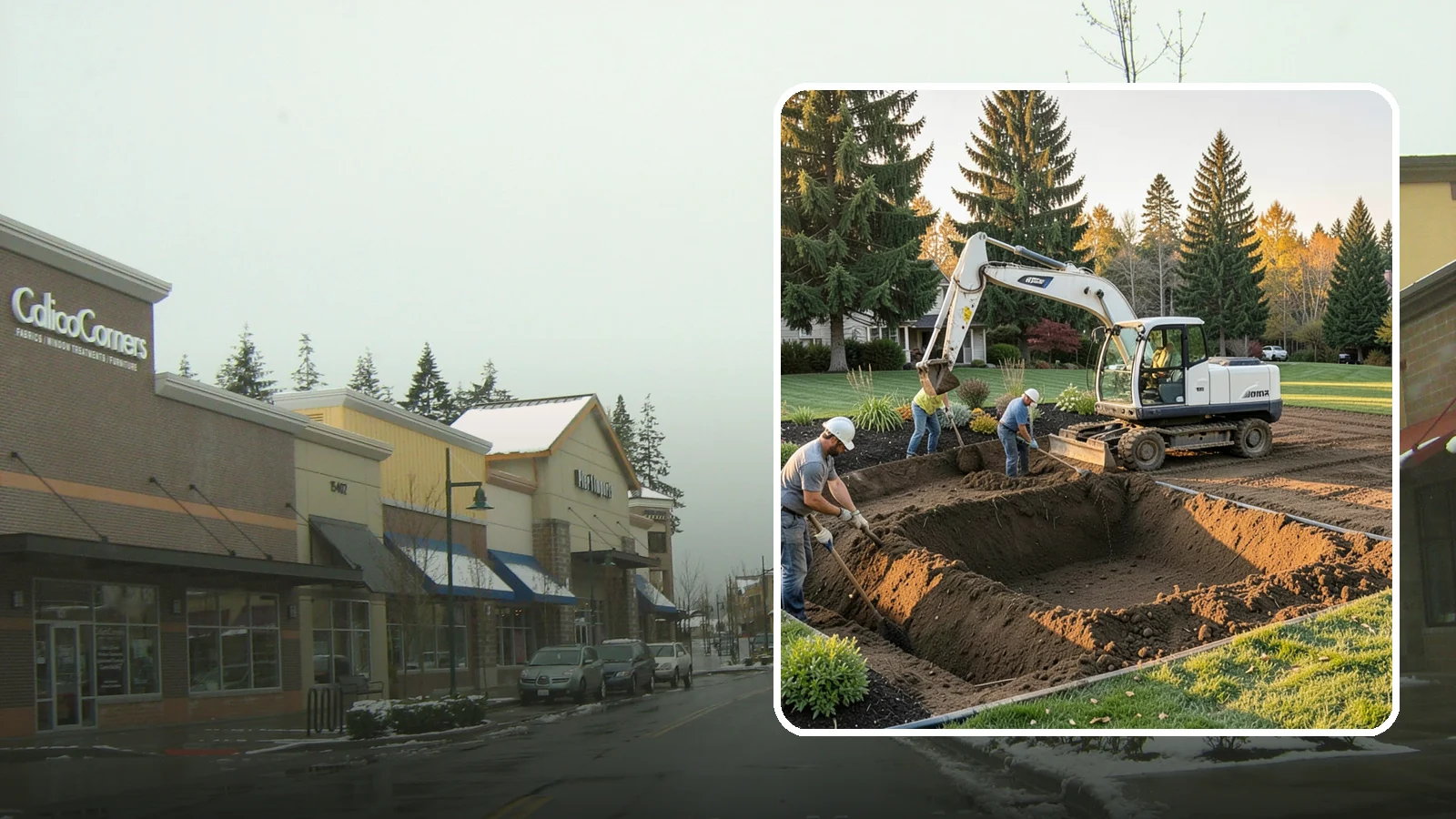Trenching in Mill Creek, Snohomish County, WA - Clean, accurate trenching for irrigation, drainage, utilities, and lighting - dug to depth and restored.