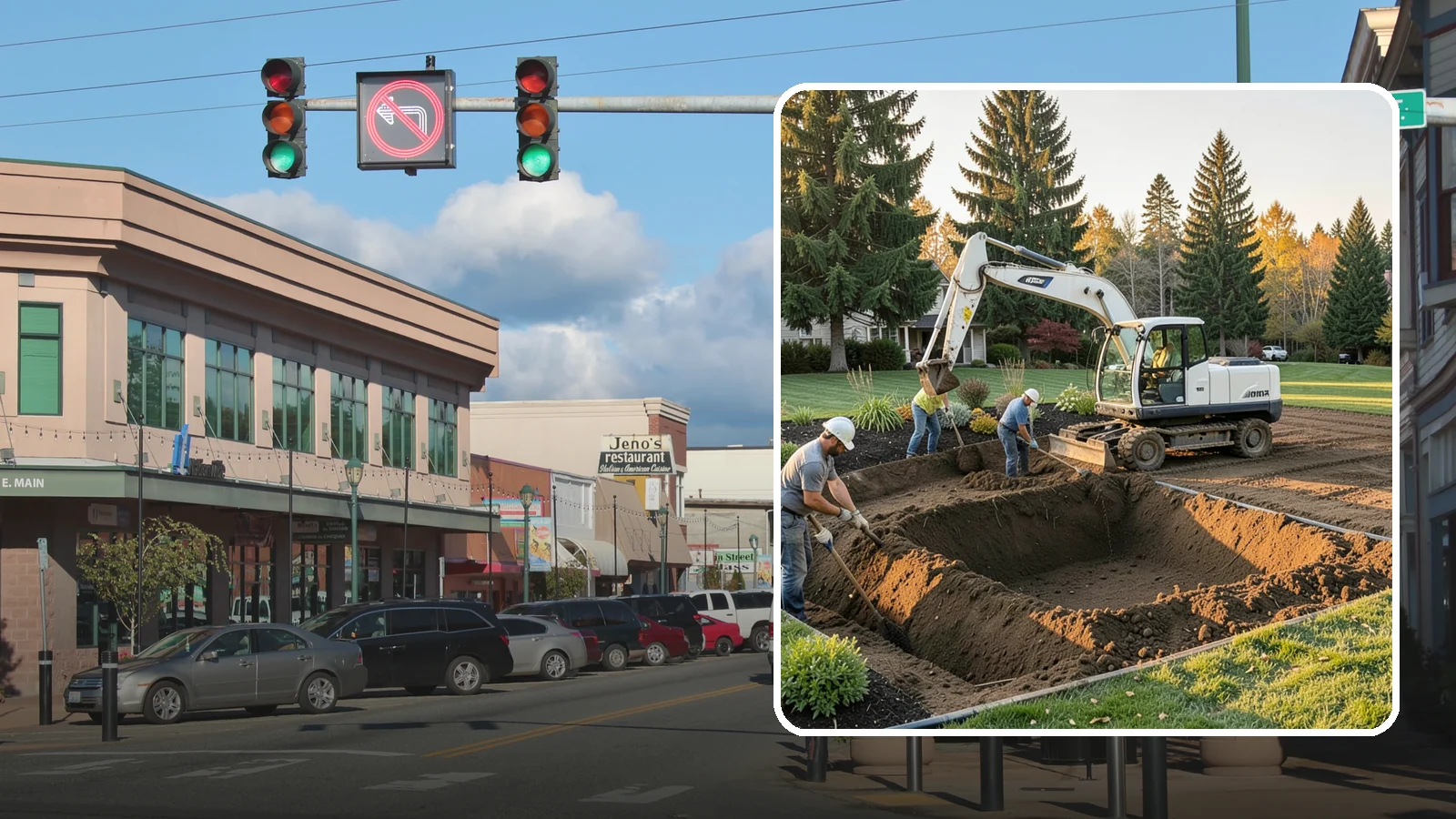 Trenching in Monroe, Snohomish County, WA - Clean, accurate trenching for irrigation, drainage, utilities, and lighting - dug to depth and restored.
