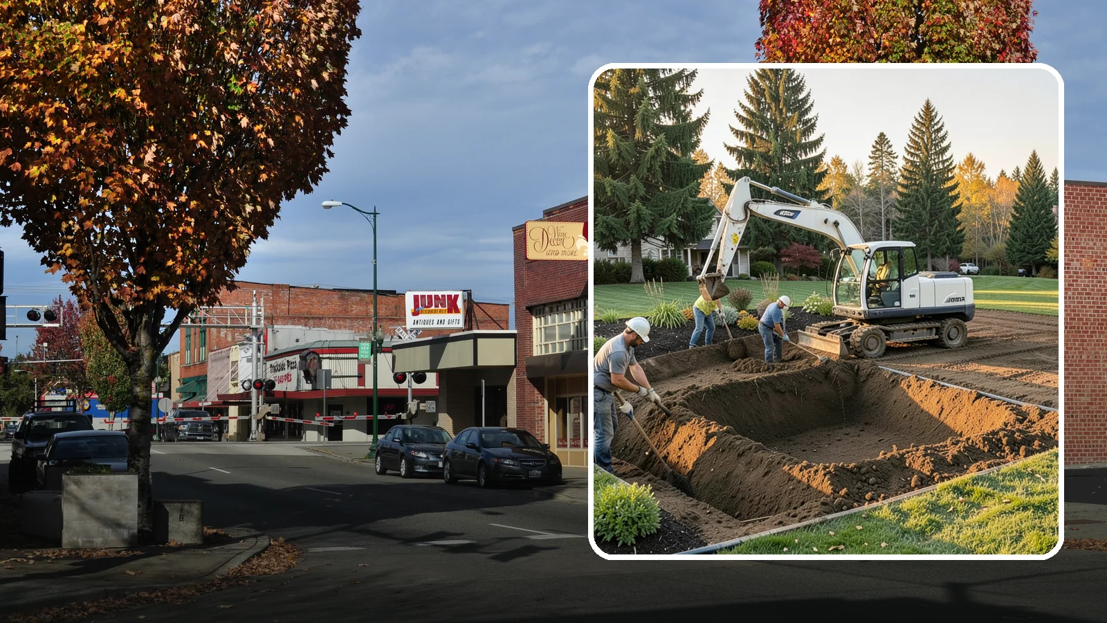 Trenching in Puyallup, Pierce County, WA - Clean, accurate trenching for irrigation, drainage, utilities, and lighting - dug to depth and restored.