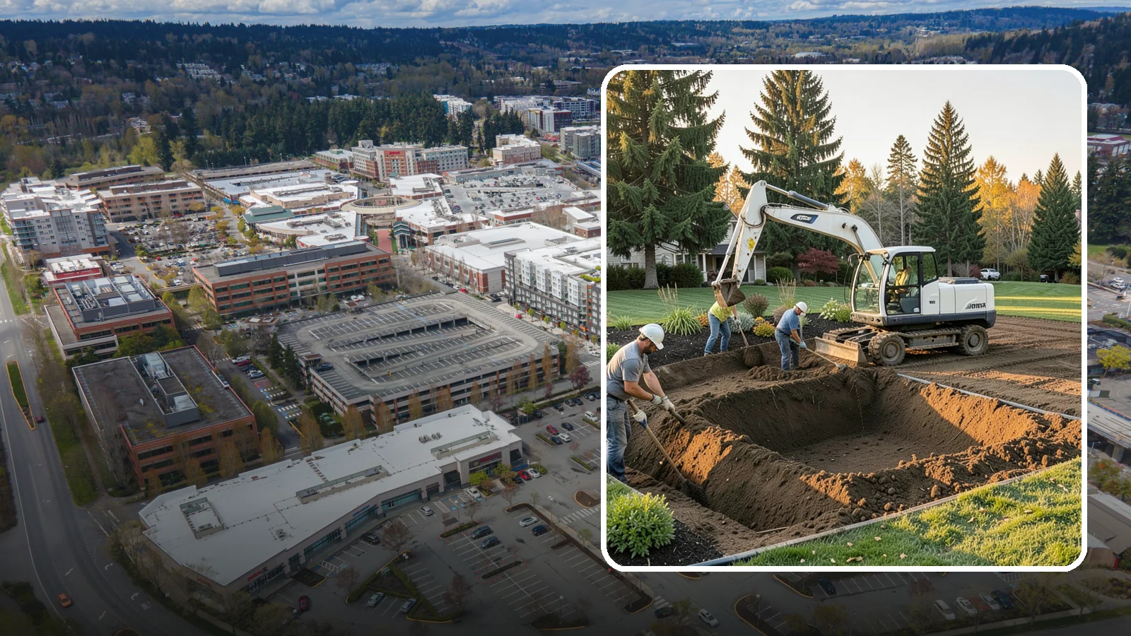 Trenching in Redmond, King County, WA - Clean, accurate trenching for irrigation, drainage, utilities, and lighting - dug to depth and restored.