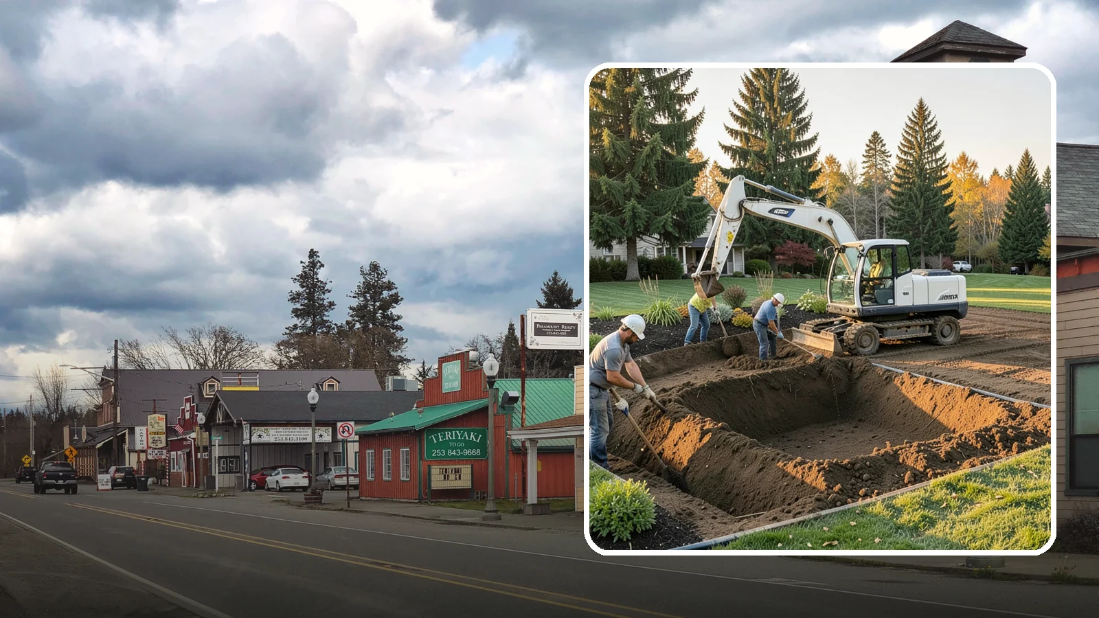 Trenching in Roy, Pierce County, WA - Clean, accurate trenching for irrigation, drainage, utilities, and lighting - dug to depth and restored.