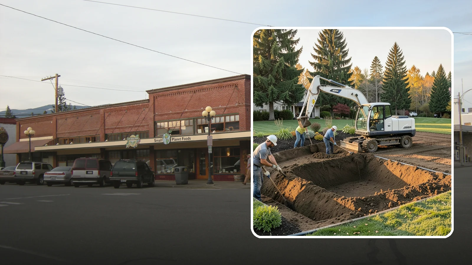 Trenching in Sedro-Woolley, Skagit County, WA - Clean, accurate trenching for irrigation, drainage, utilities, and lighting - dug to depth and restored.