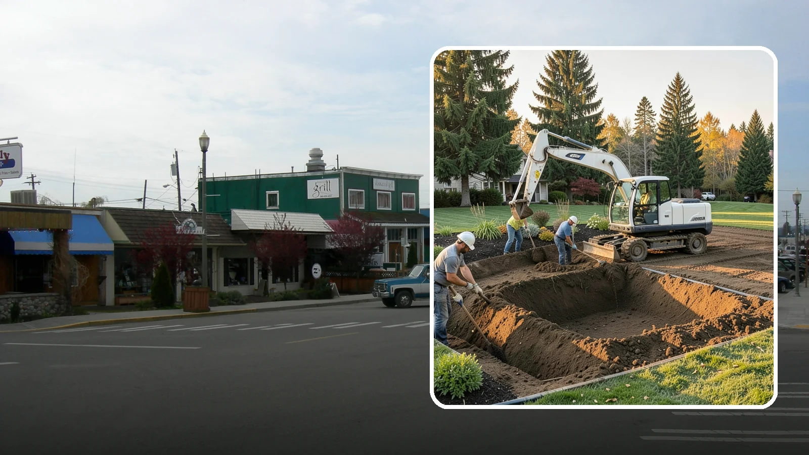 Trenching in Stanwood, Snohomish County, WA - Clean, accurate trenching for irrigation, drainage, utilities, and lighting - dug to depth and restored.