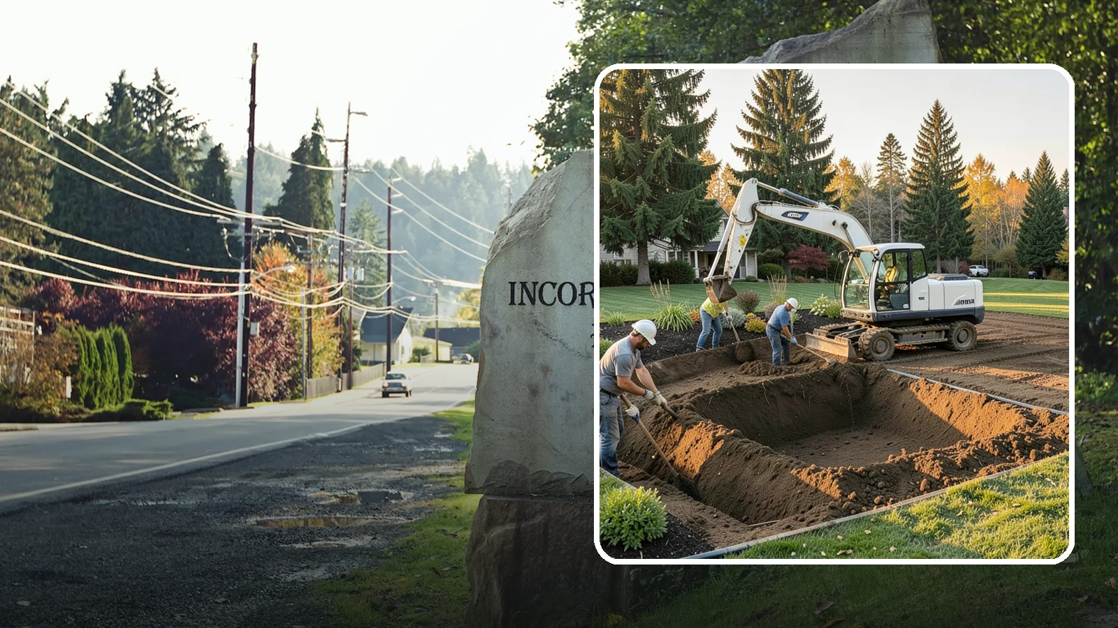 Trenching in Wilkeson, Pierce County, WA - Clean, accurate trenching for irrigation, drainage, utilities, and lighting - dug to depth and restored.