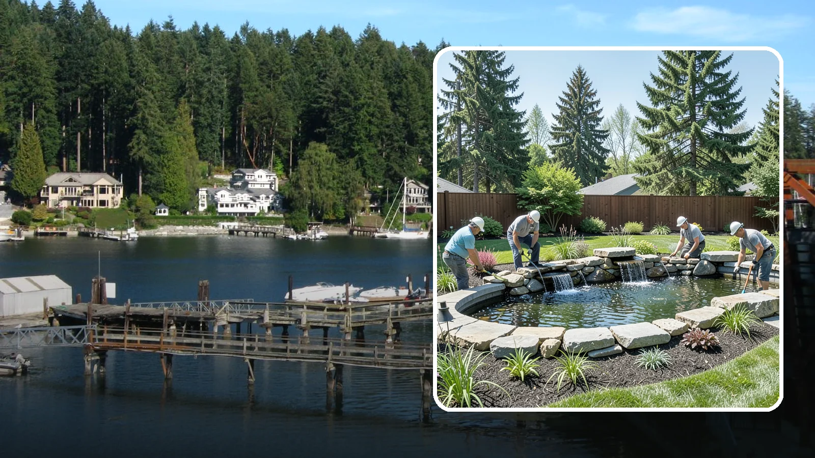 Water Feature Installation in Gig Harbor, Pierce County, WA - Custom water features - ponds, waterfalls, and fountains - that bring sound, movement, and serenity to your yard.
