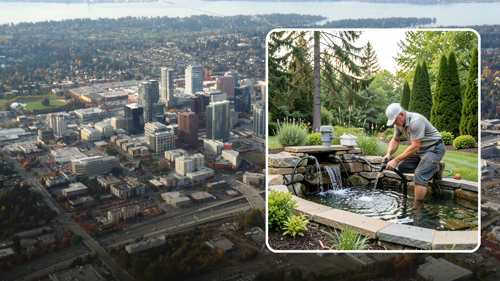 Water Feature Repair in Bellevue, King County, WA - Repair of pumps, leaks, plumbing, and liners to get your water feature running clear and reliably again.