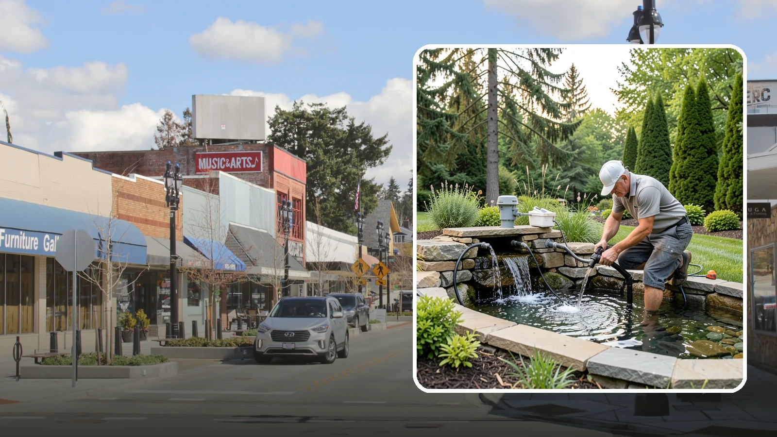 Water Feature Repair in Bothell, King County, WA - Repair of pumps, leaks, plumbing, and liners to get your water feature running clear and reliably again.